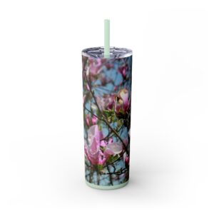 Pink Magnolia Skinny Tumbler with Straw, 20oz