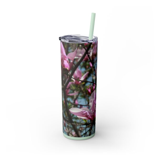 Pink Magnolia Skinny Tumbler with Straw, 20oz - Image 2