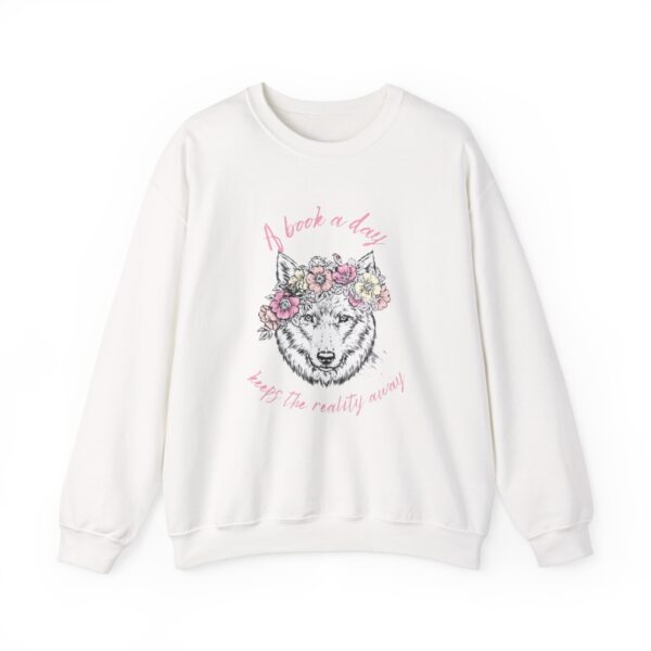 A Book A Day Wolf Sweatshirt - Cozy Unisex Crewneck for Book Lovers - Image 2