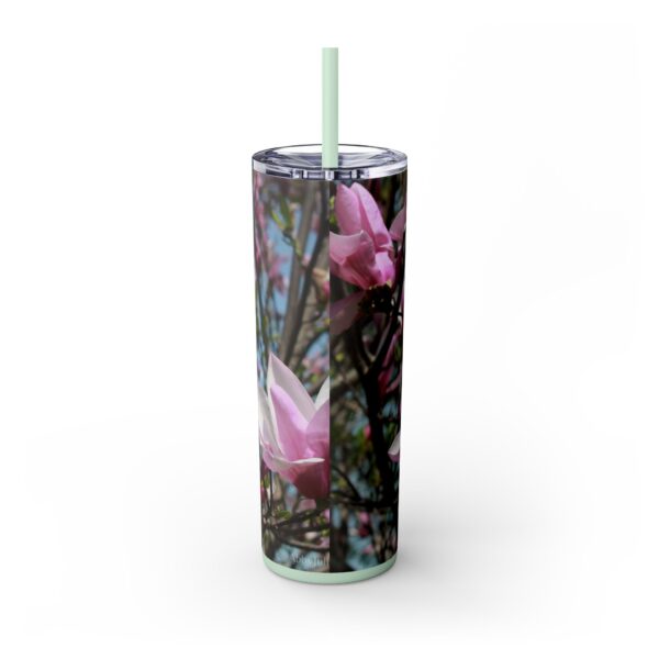 Pink Magnolia Skinny Tumbler with Straw, 20oz - Image 3