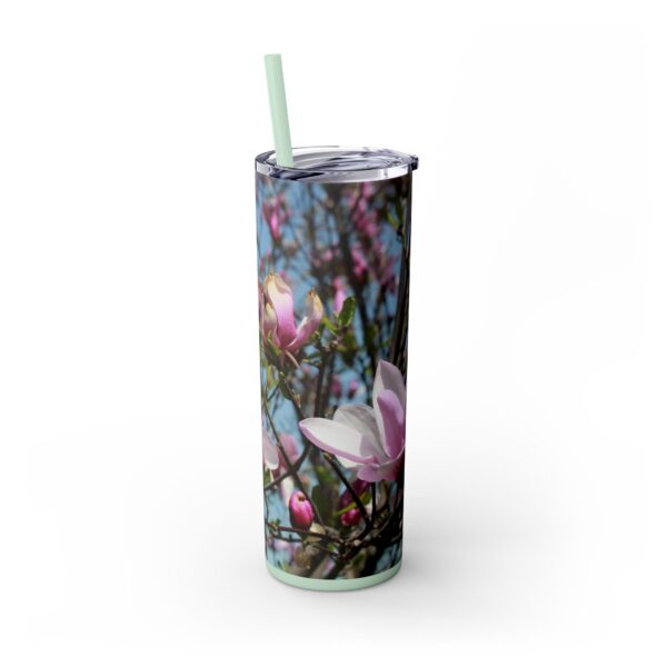Pink Magnolia Skinny Tumbler with Straw, 20oz - Image 4