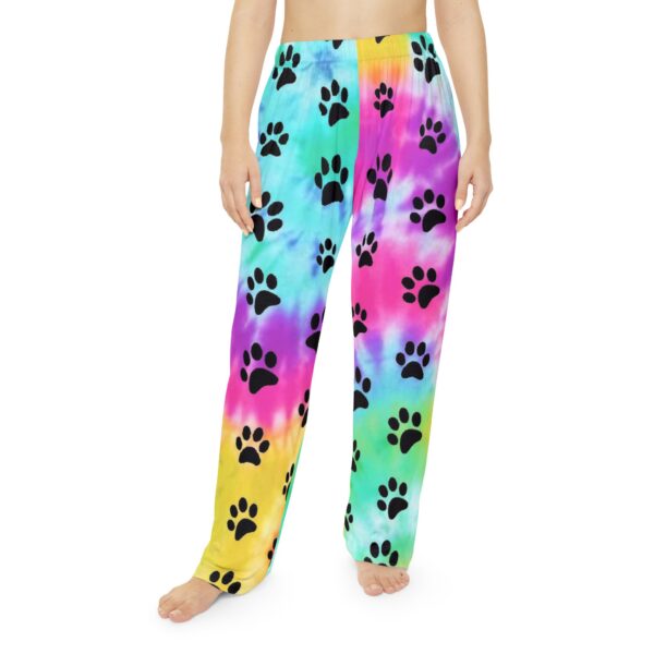 Vibrant Tie-Dye Paw Print Pajama Pants, - Image 3