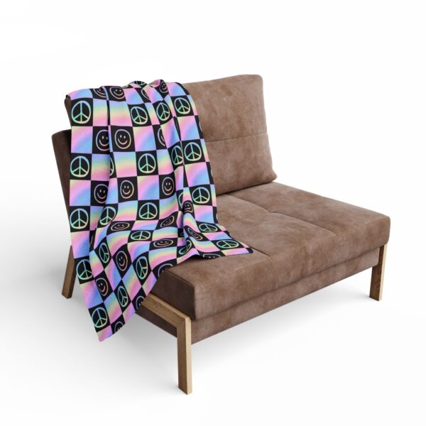 Colorful Peace Sign Fleece Blanket, - Image 4