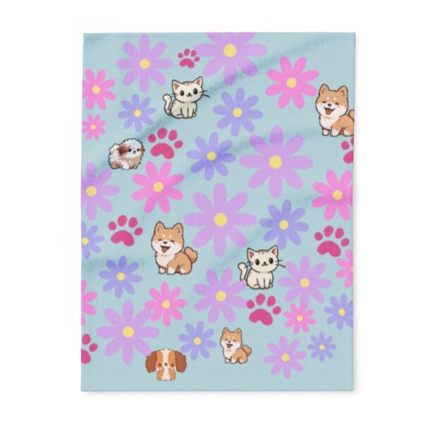 Cute Dog and Flower Fleece Blanket - Image 2
