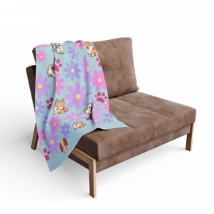 Cute Dog and Flower Fleece Blanket