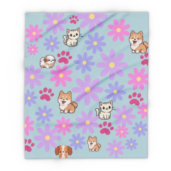 Cute Dog and Flower Fleece Blanket - Image 5