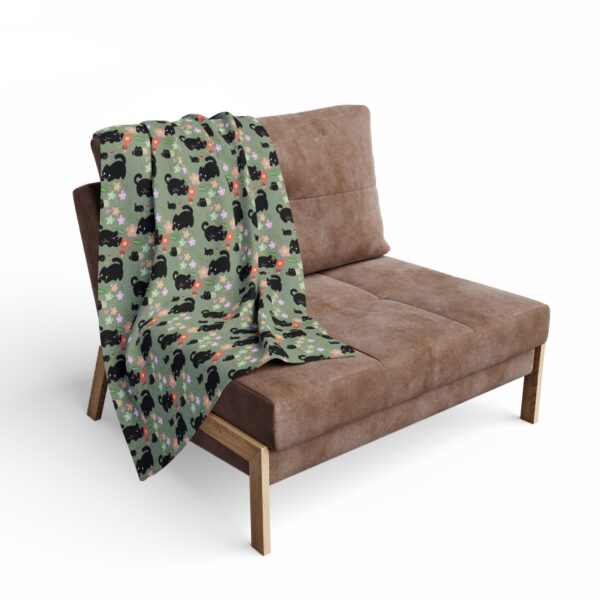 Cozy Black Cat and Cottagecore Pattern Throw Blanket