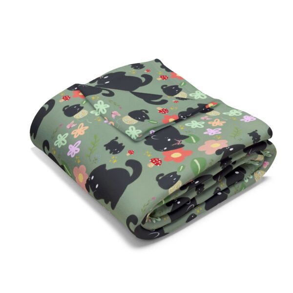Cozy Black Cat and Cottagecore Pattern Throw Blanket - Image 4