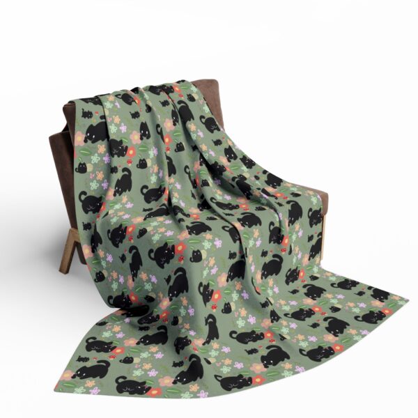 Cozy Black Cat and Cottagecore Pattern Throw Blanket - Image 12