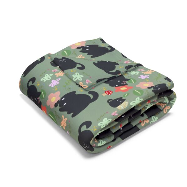 Cozy Black Cat and Cottagecore Pattern Throw Blanket - Image 7