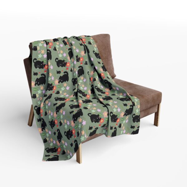 Cozy Black Cat and Cottagecore Pattern Throw Blanket - Image 8