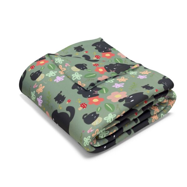 Cozy Black Cat and Cottagecore Pattern Throw Blanket - Image 11