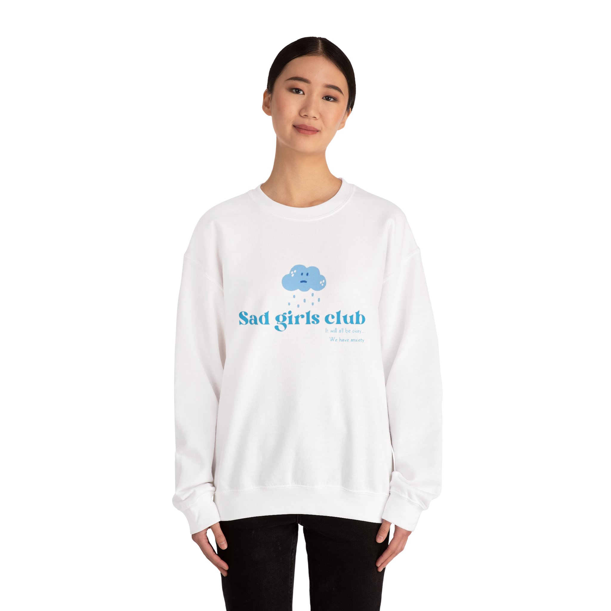Sad Girls Club Crewneck Sweatshirt — Cute Blue Cloud Graphic