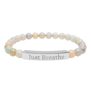 Engraved "Just Breathe" Natural Stone Stretch Bracelet
