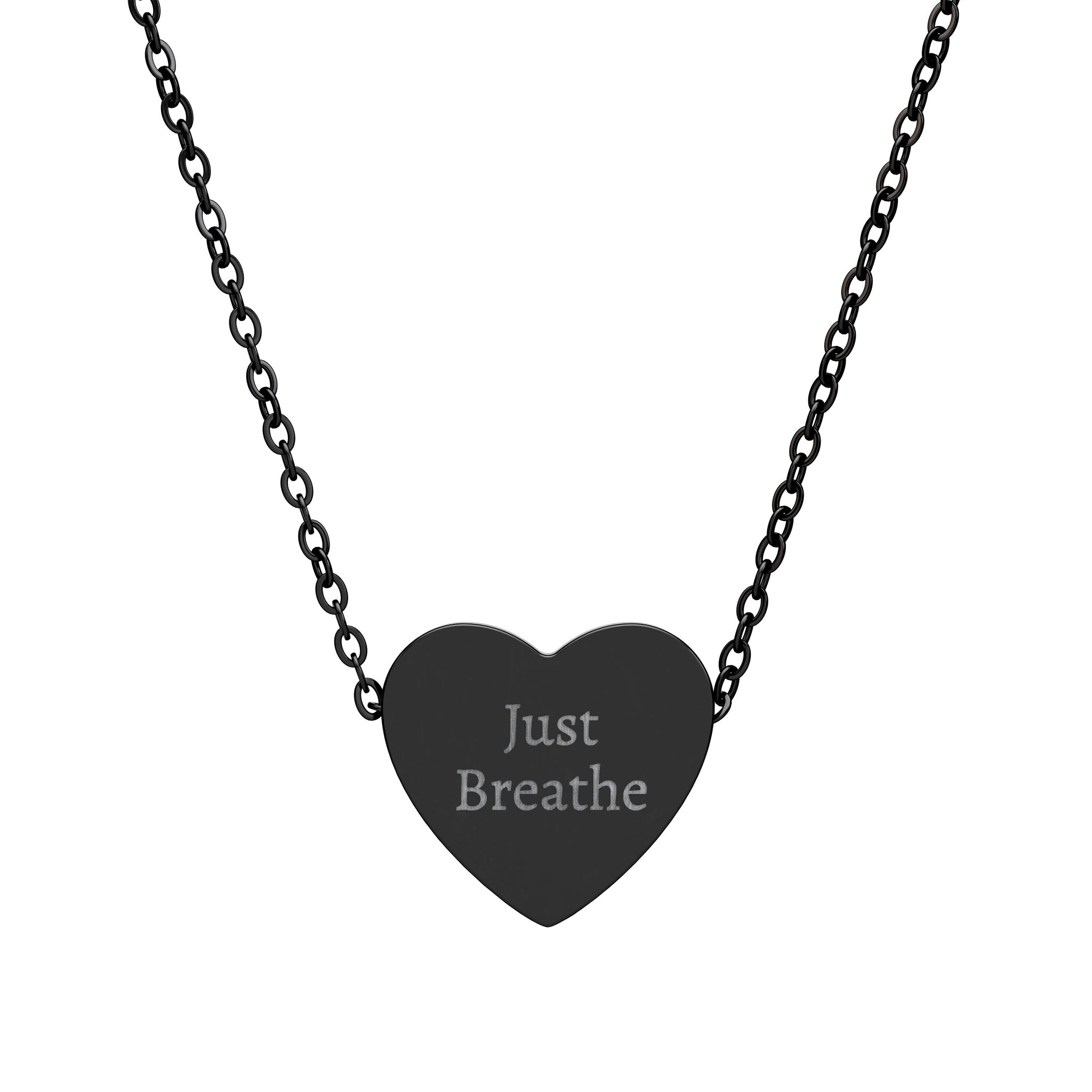 Engraved Heart Necklace — "Just Breathe" Inspirational Pendant - Image 2