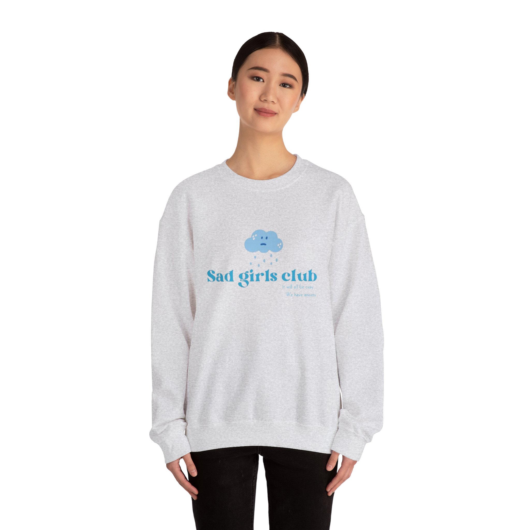 Sad Girls Club Crewneck Sweatshirt — Cute Blue Cloud Graphic - Image 2