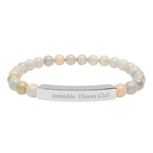Engravable Natural Stone Bar Bracelet — Stretch Beaded Personalized Jewelry