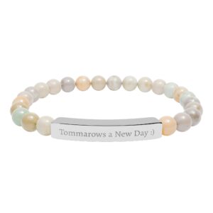 Engravable Natural Stone Bar Bracelet — Personalized Stretch Beaded Bracelet