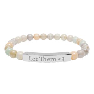 Engraved Natural Stone Stretch Bracelet — "Let Them <3" Beaded Bar Bracelet