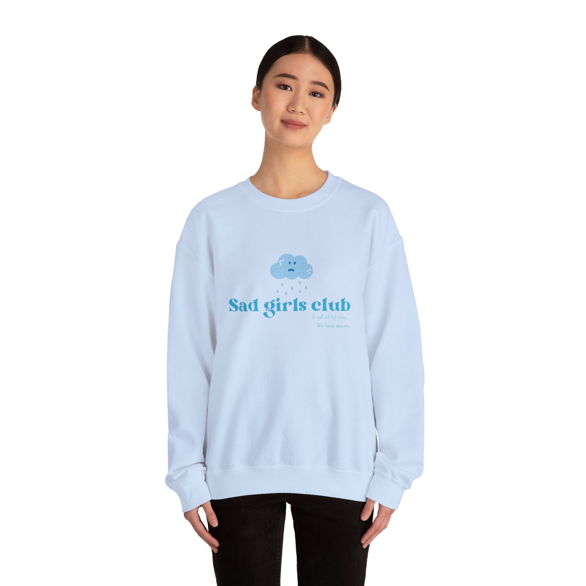 Sad Girls Club Crewneck Sweatshirt — Cute Blue Cloud Graphic - Image 3