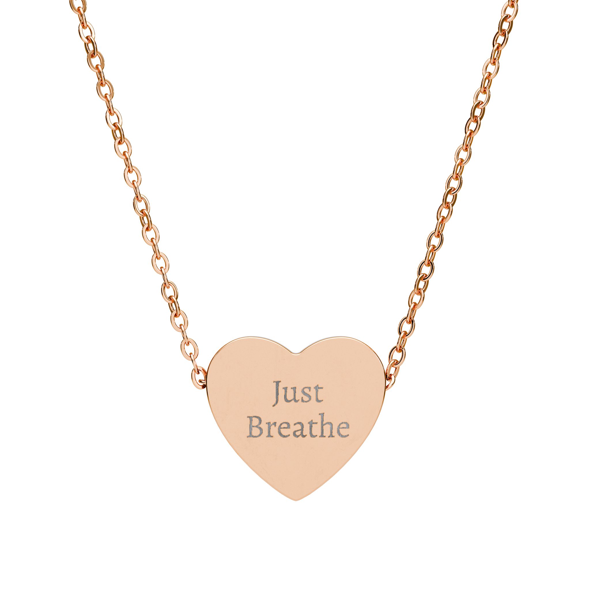 Engraved Heart Necklace — "Just Breathe" Inspirational Pendant - Image 3