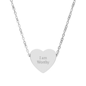 Engraved 'I Am Worthy' Heart Necklace — Inspirational Pendant Gift