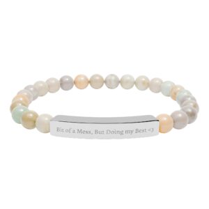 Natural Stone Stretch Bar Bracelet (Engraving)