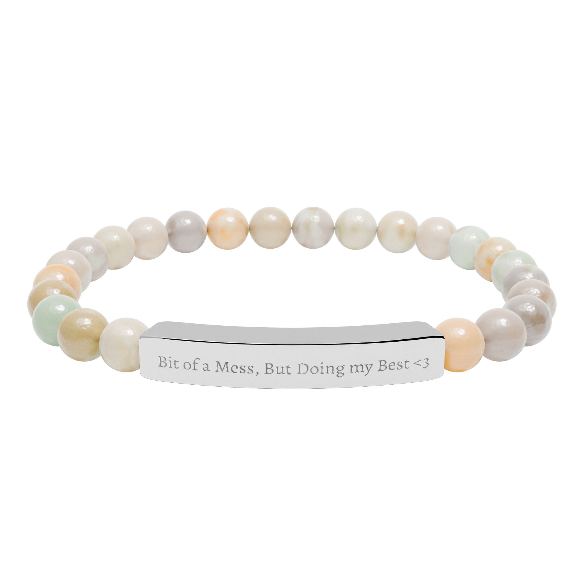 Natural Stone Stretch Bar Bracelet (Engraving)