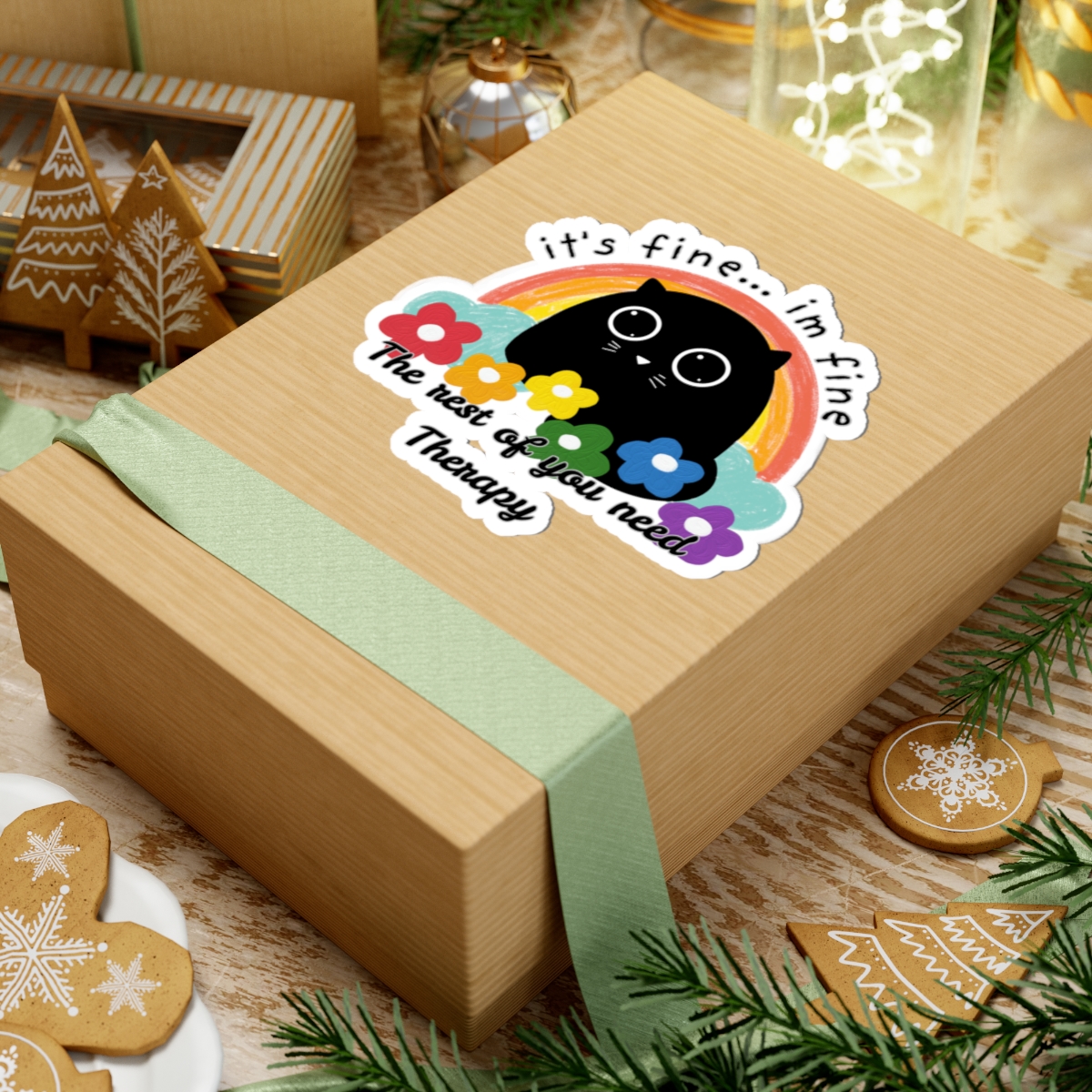 I'm Fine Sassy Passive Aggressive Black Cat Sticker - Image 24