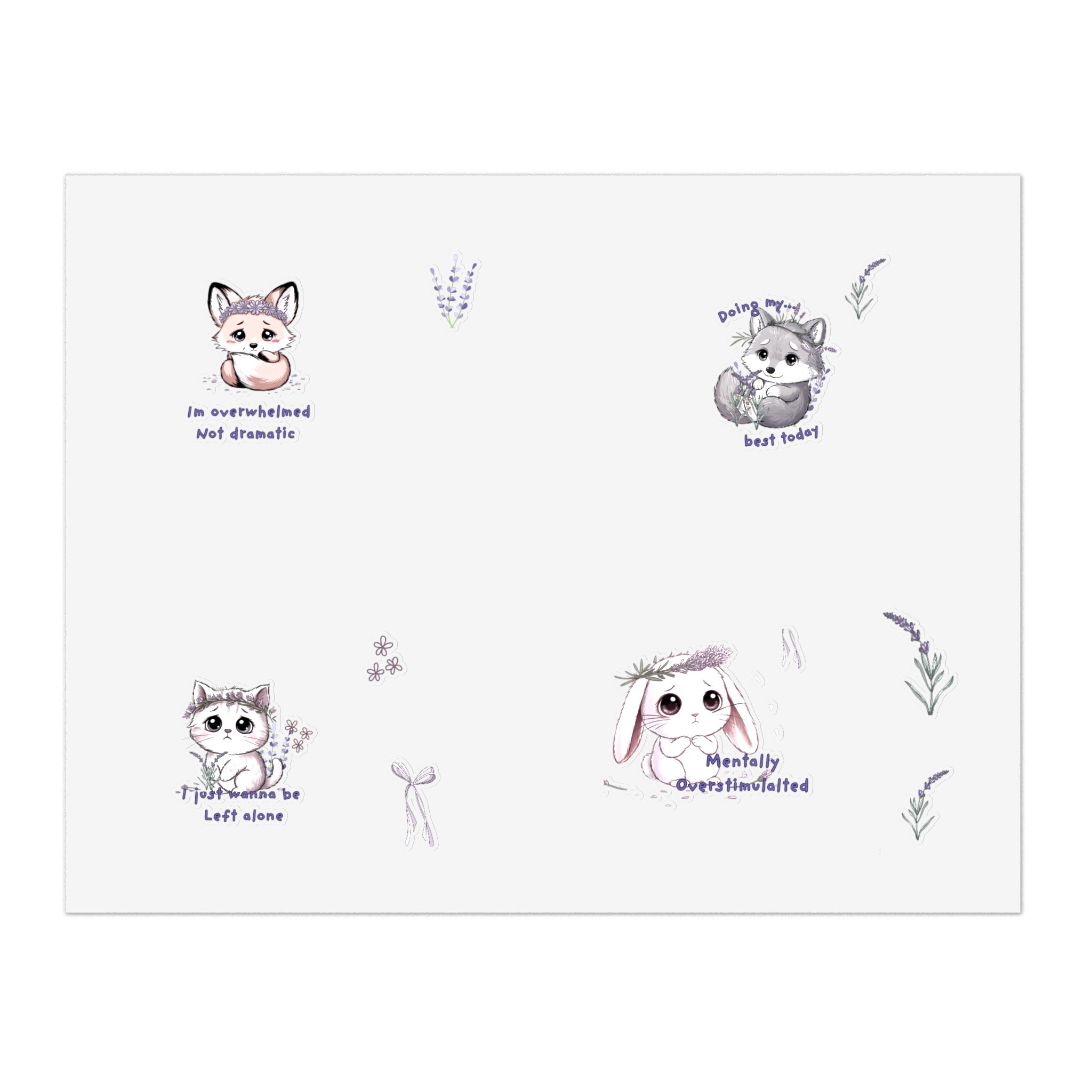 Fox and Hedgehog Lavender Sprig Sticker Sheet | Sensory Overload Mental Health Critters - Image 13