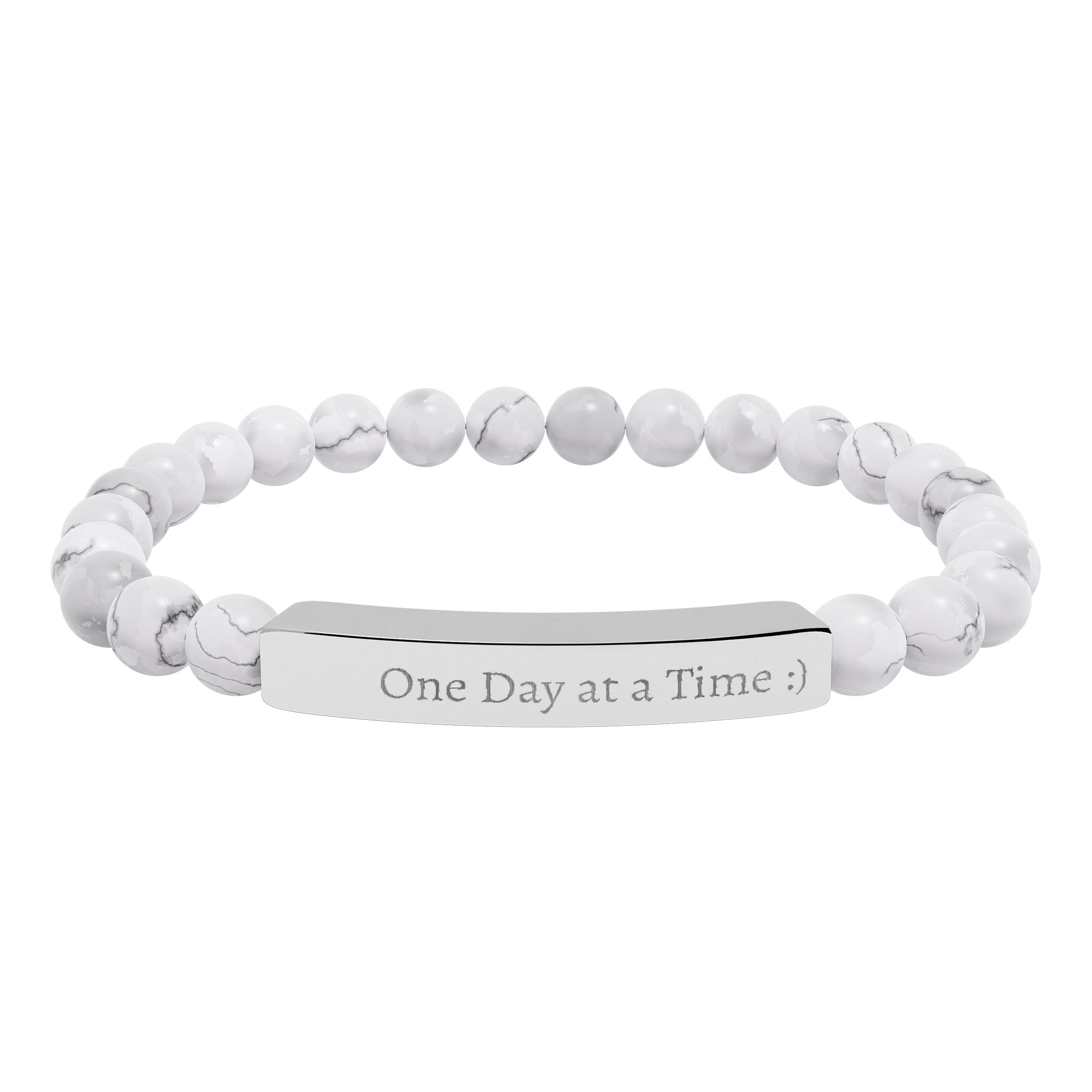 One Day at a Time Engraved Natural Stone Stretch Bracelet - Image 2