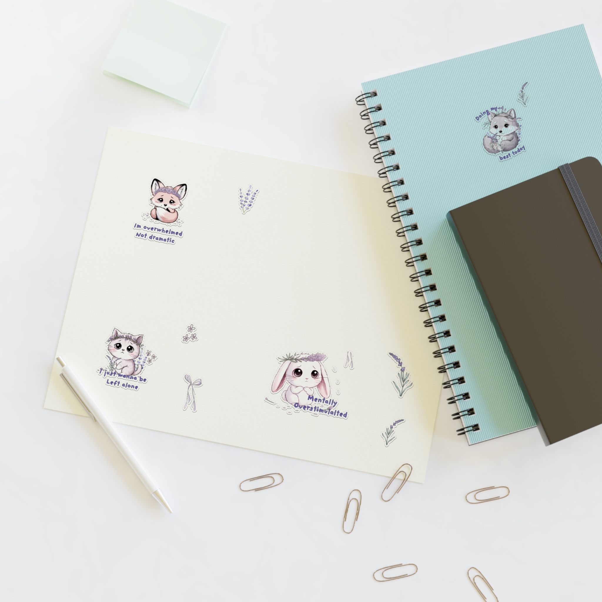 Fox and Hedgehog Lavender Sprig Sticker Sheet | Sensory Overload Mental Health Critters - Image 16