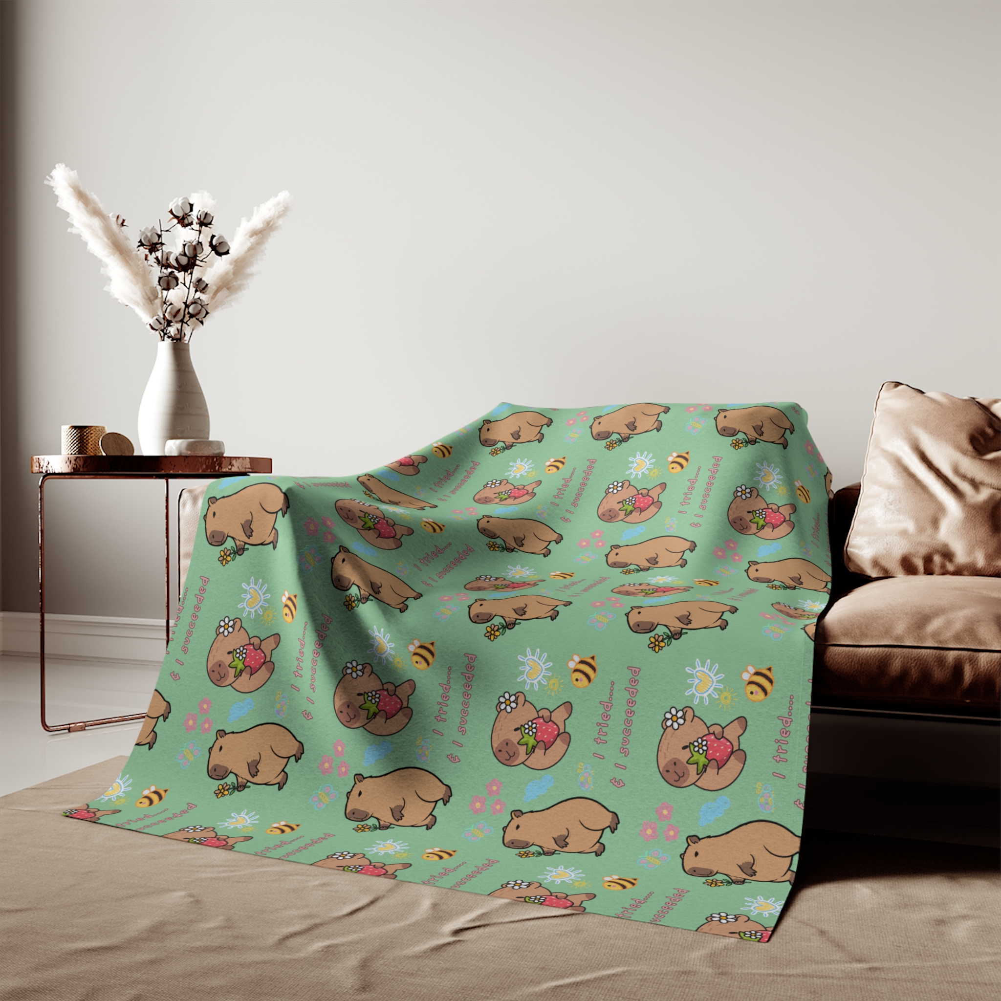 I Tried Capybara Pattern Sweatshirt Blanket | Cute Mental Health Quote - Image 7