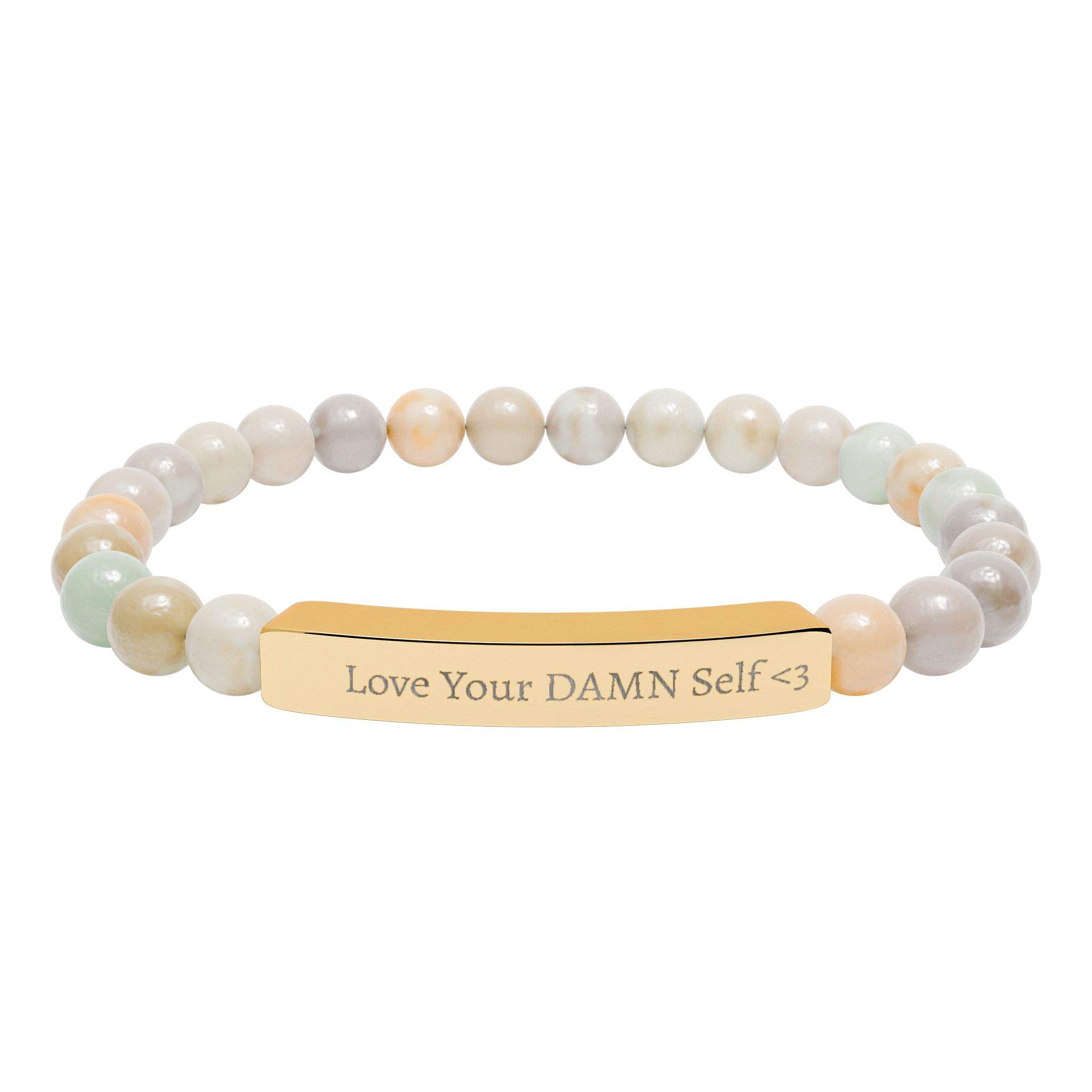 Love Your DAMN Self Engraved Natural Stone Stretch Bar Bracelet - Image 8