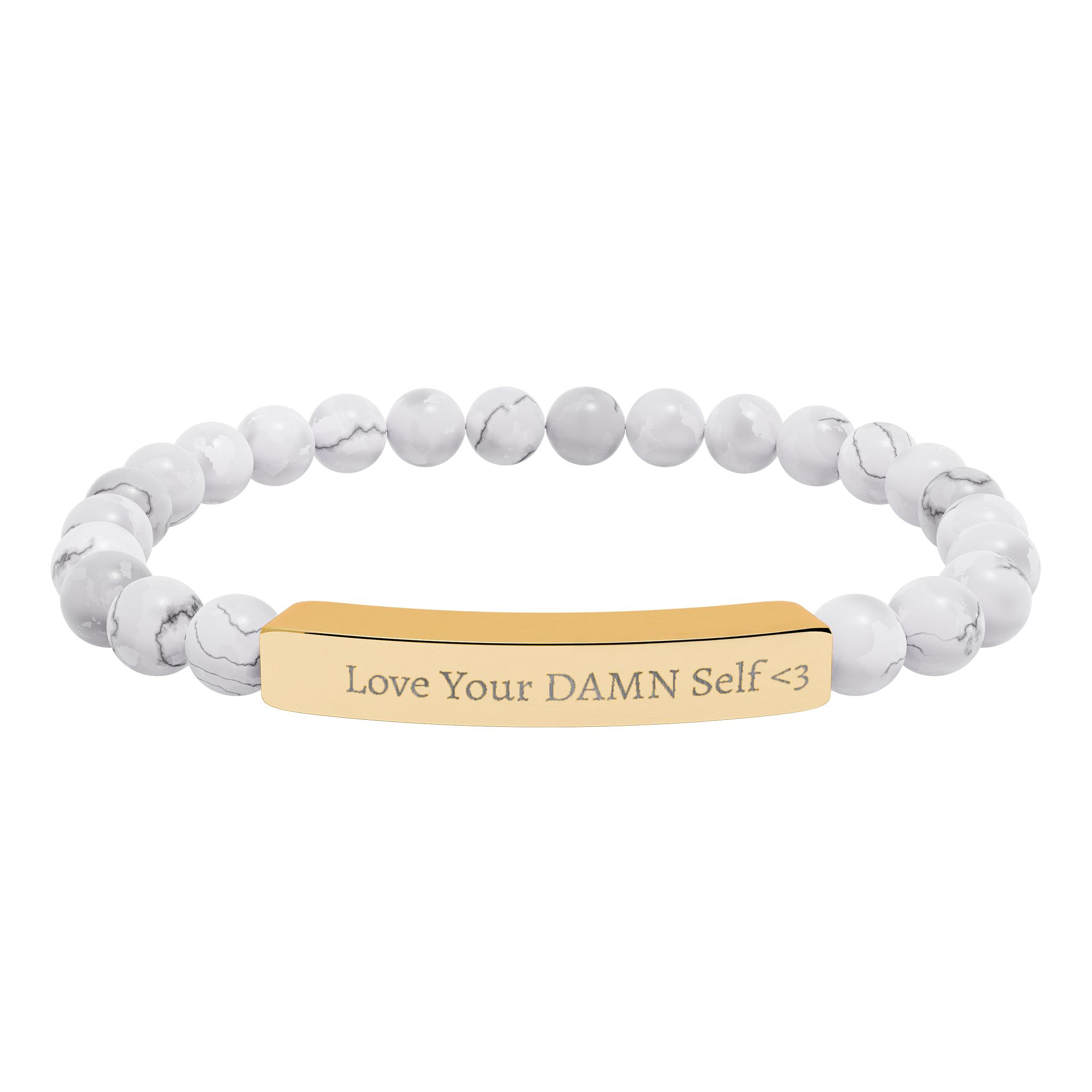 Love Your DAMN Self Engraved Natural Stone Stretch Bar Bracelet - Image 9