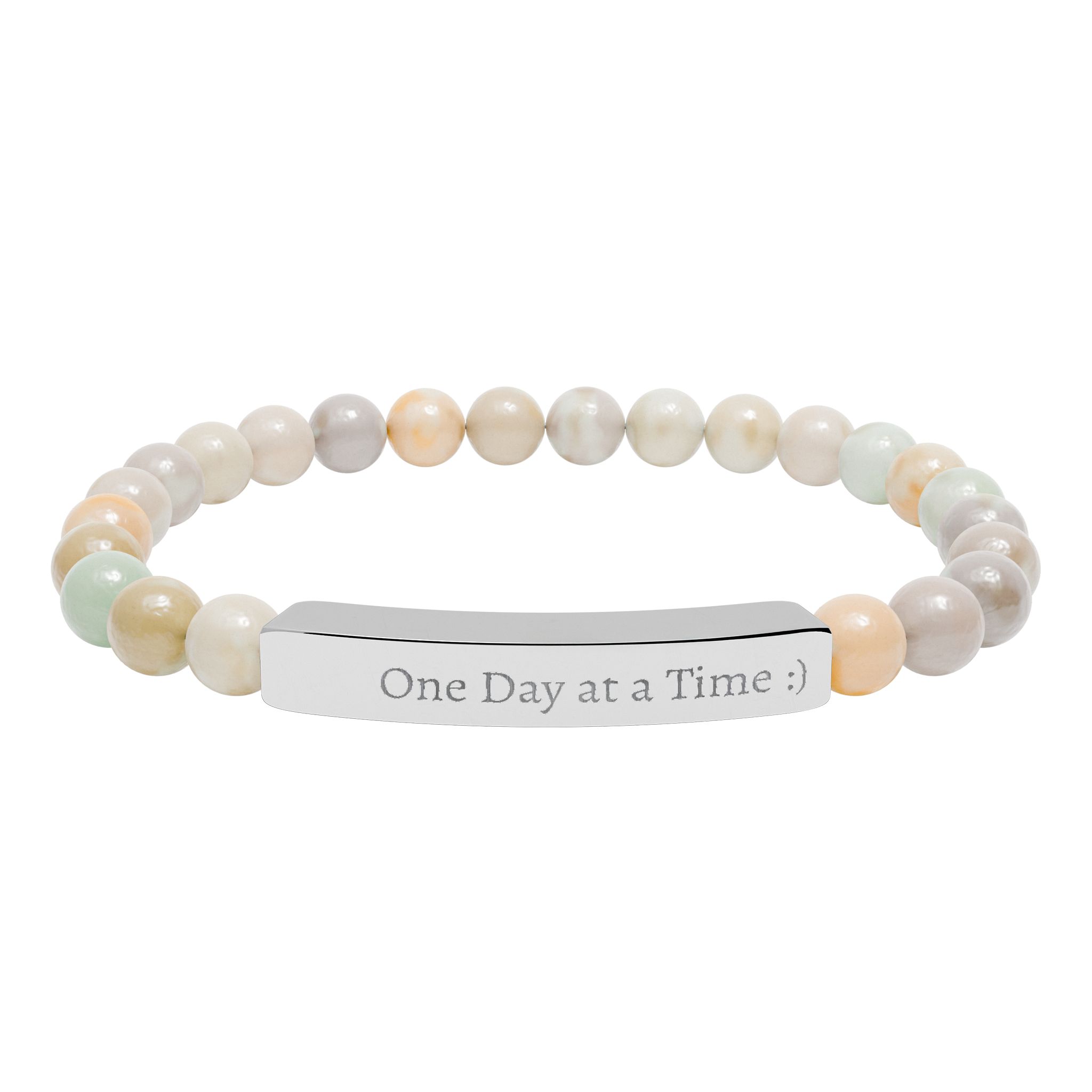 One Day at a Time Engraved Natural Stone Stretch Bracelet