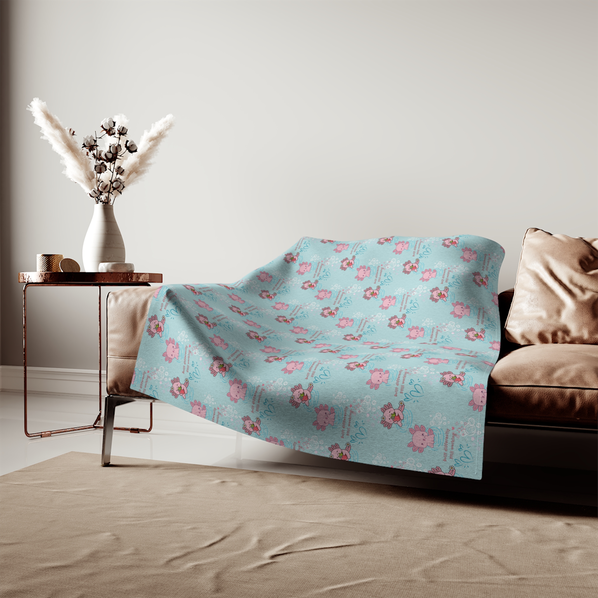 Built Different Axolotl Pattern Sweatshirt Blanket | Mental Disability Awareness - Image 3