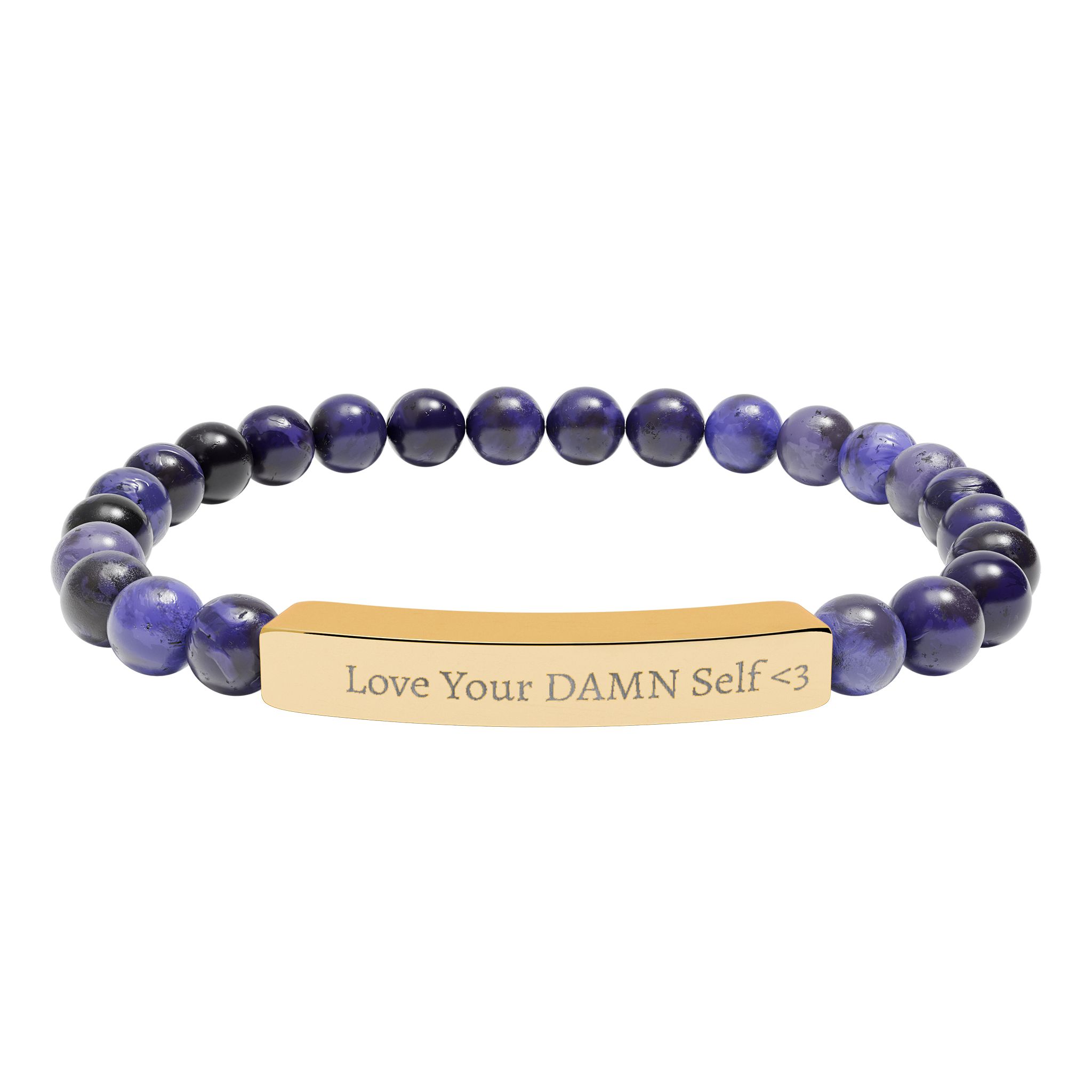 Love Your DAMN Self Engraved Natural Stone Stretch Bar Bracelet - Image 13