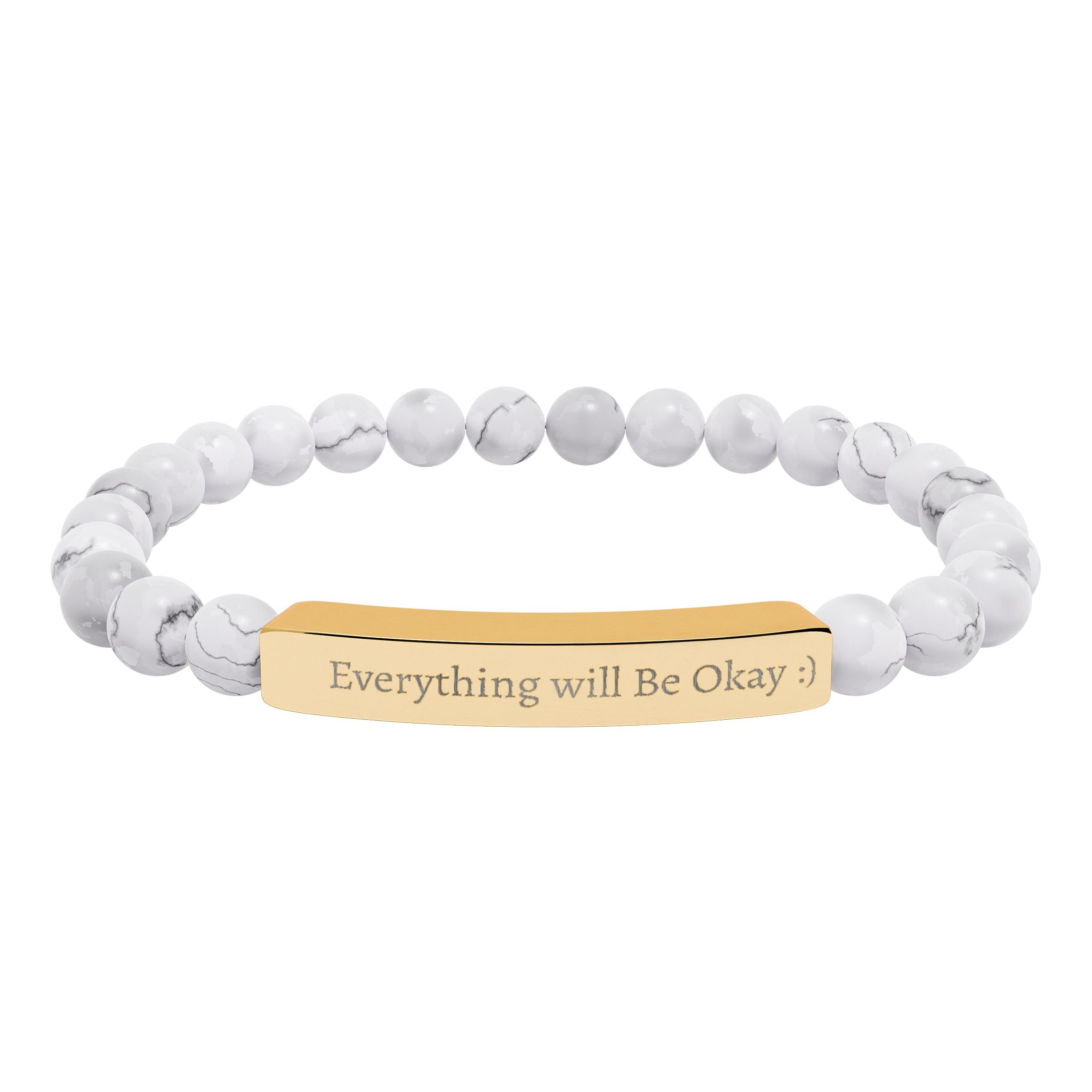 Engraved Natural Stone Bead Bracelet — Stretch Bar Bracelet with Inspirational Message - Image 9