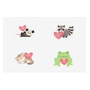Cute Sassy Animal Heart Stickers sheet Sticker Sheets | Possum Raccoon Cat Frog, Anti Valentine Planner Stickers