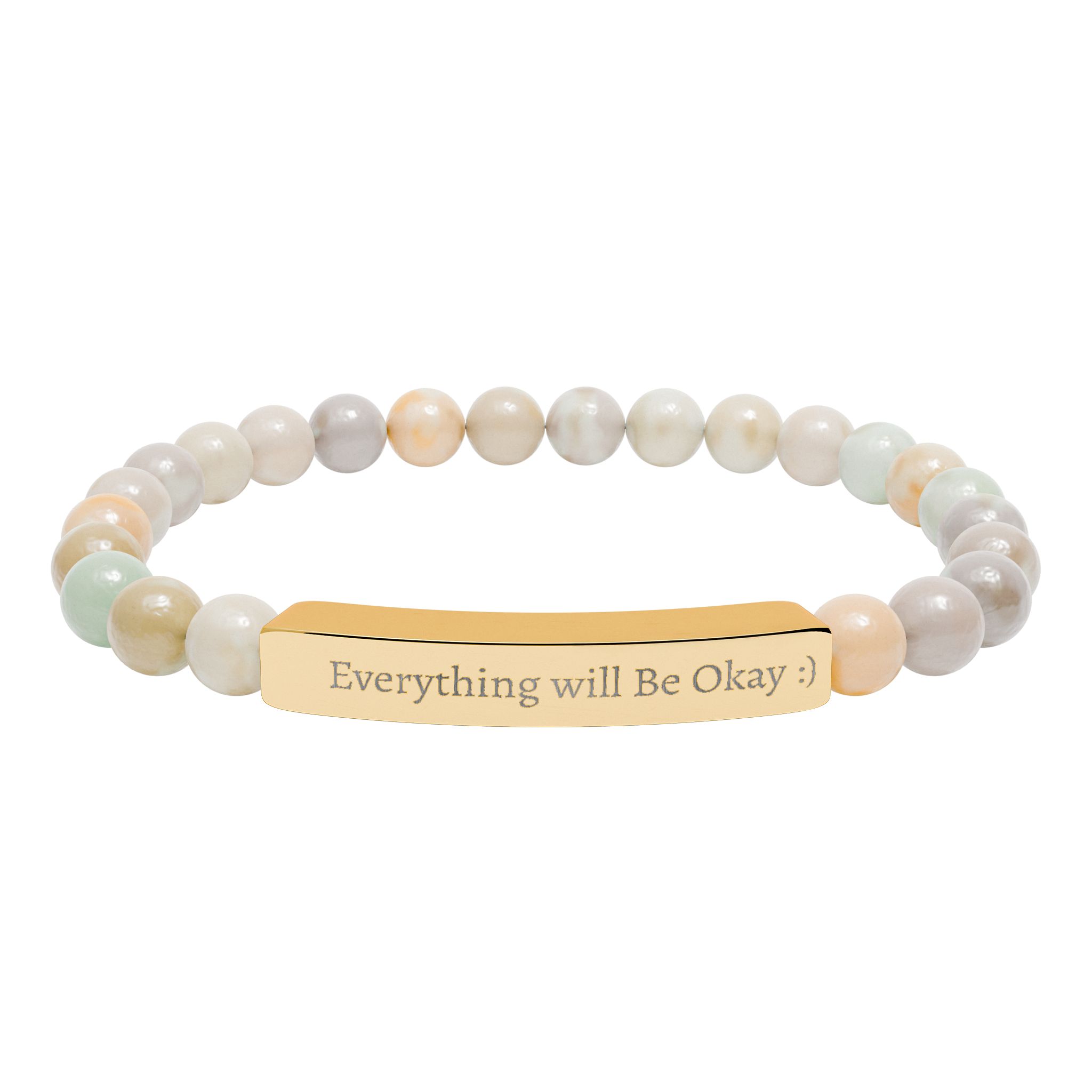 Engraved Natural Stone Bead Bracelet — Stretch Bar Bracelet with Inspirational Message - Image 8