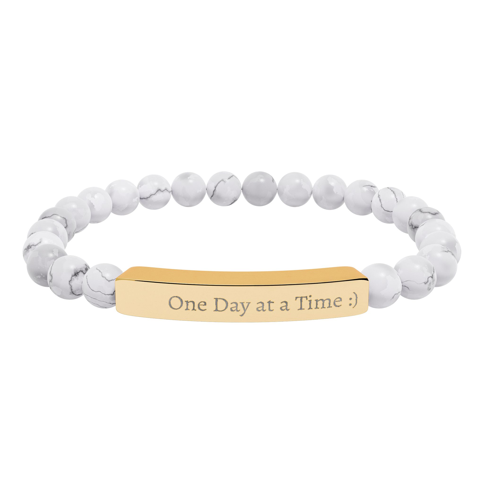 One Day at a Time Engraved Natural Stone Stretch Bracelet - Image 9