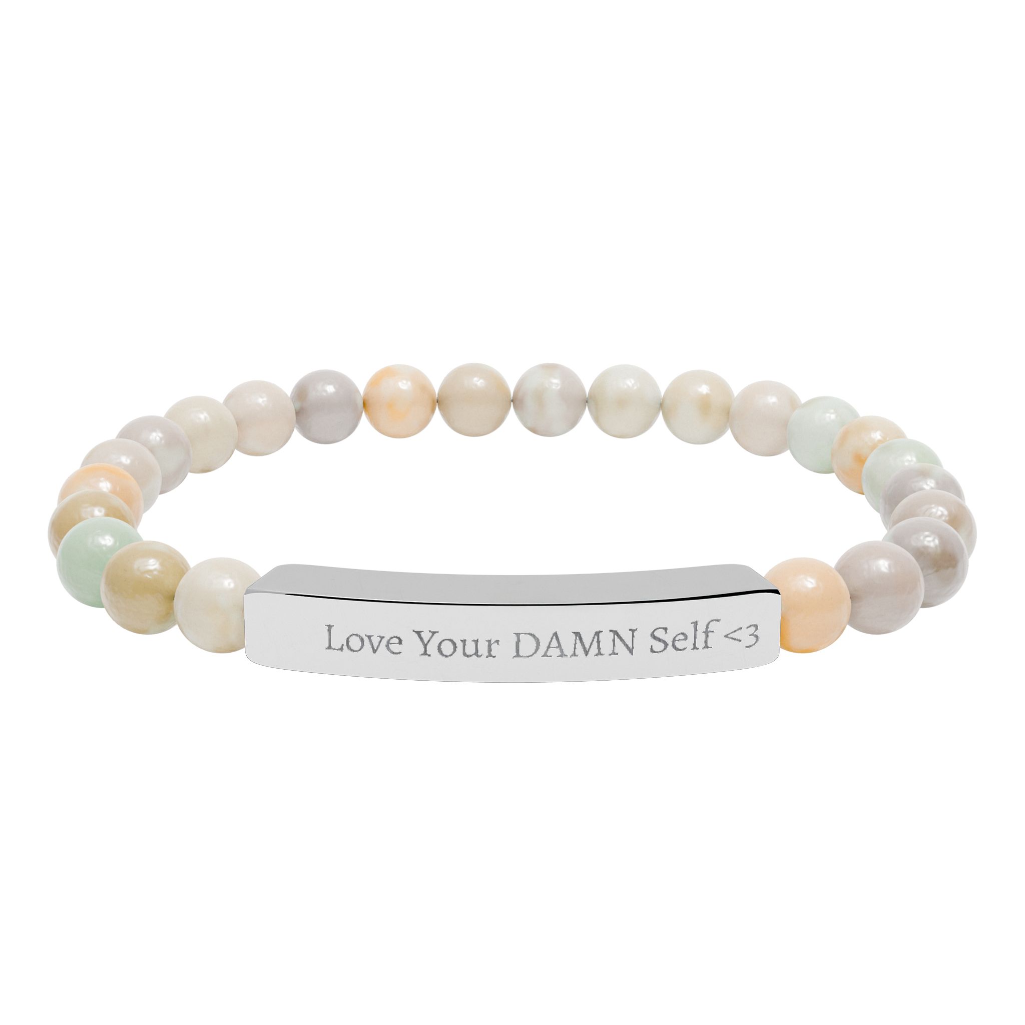 Love Your DAMN Self Engraved Natural Stone Stretch Bar Bracelet