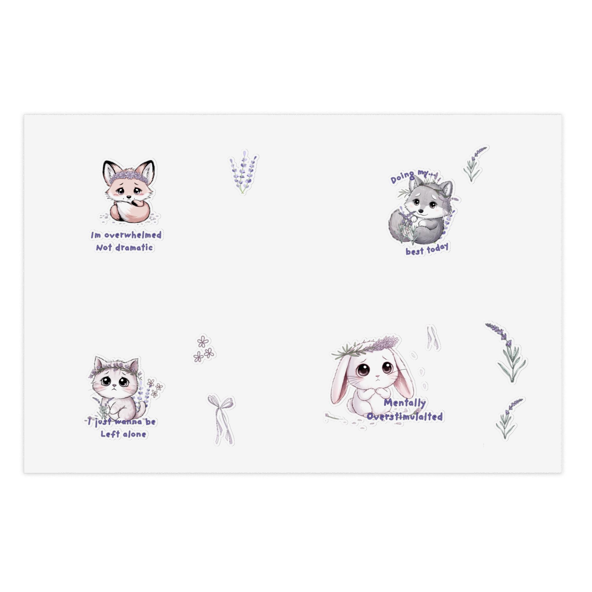 Fox and Hedgehog Lavender Sprig Sticker Sheet | Sensory Overload Mental Health Critters - Image 9