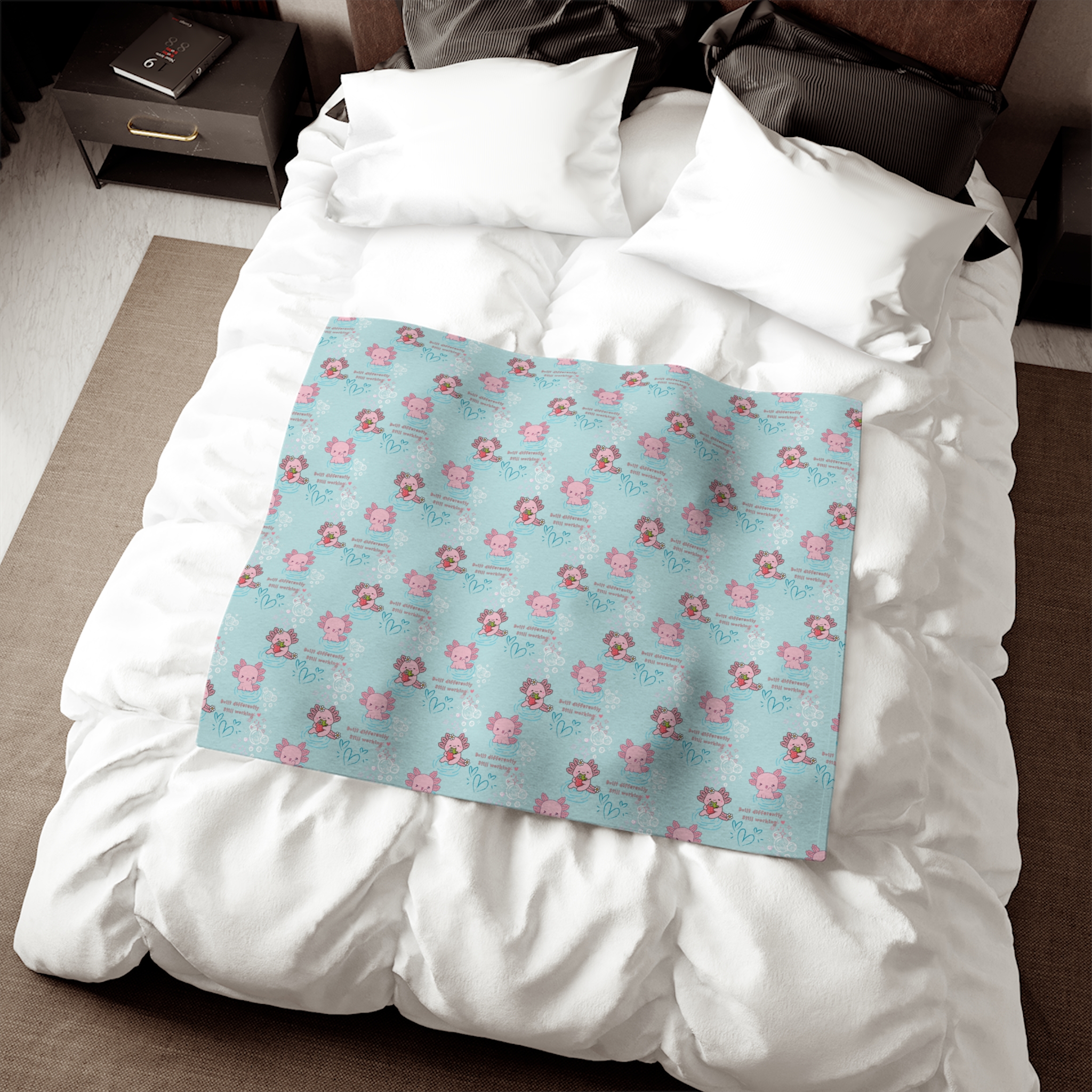 Built Different Axolotl Pattern Sweatshirt Blanket | Mental Disability Awareness - Image 4