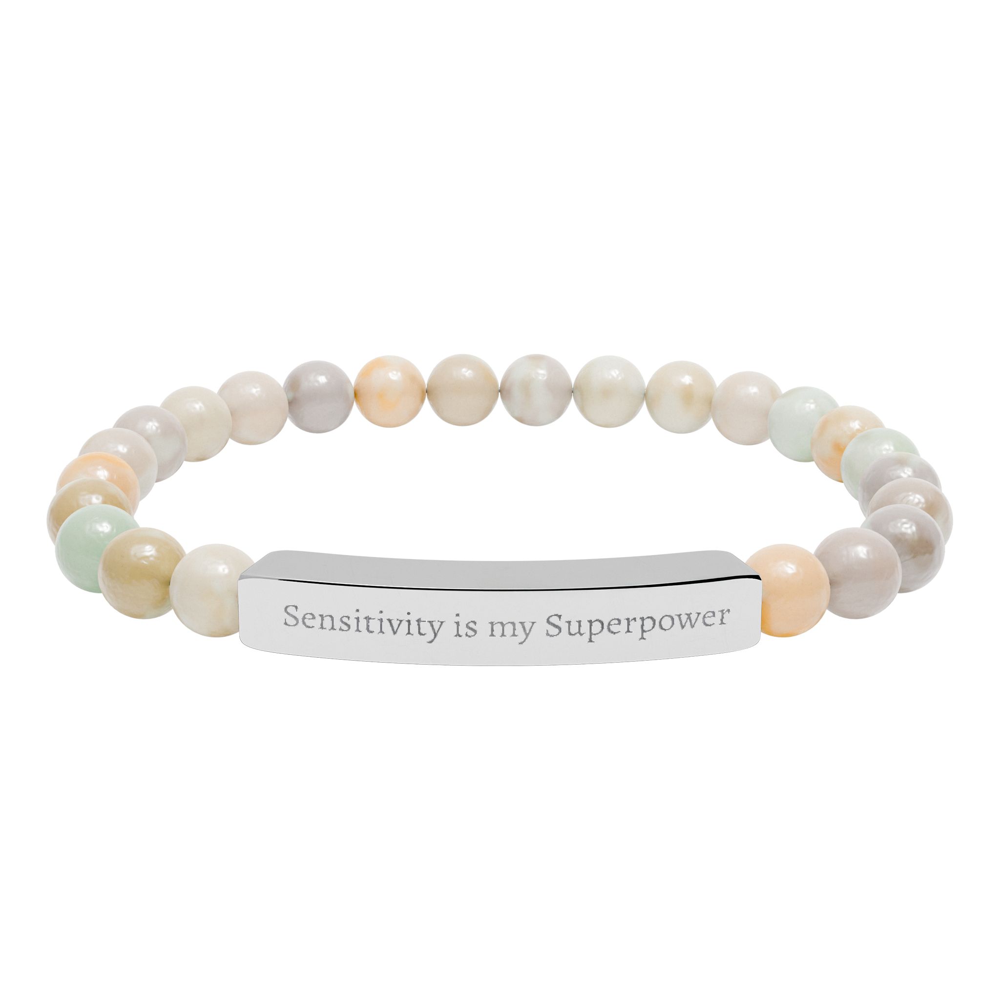 Sensitivity Is My Superpower Natural Stone Stretch Bar Bracelet | Engraved