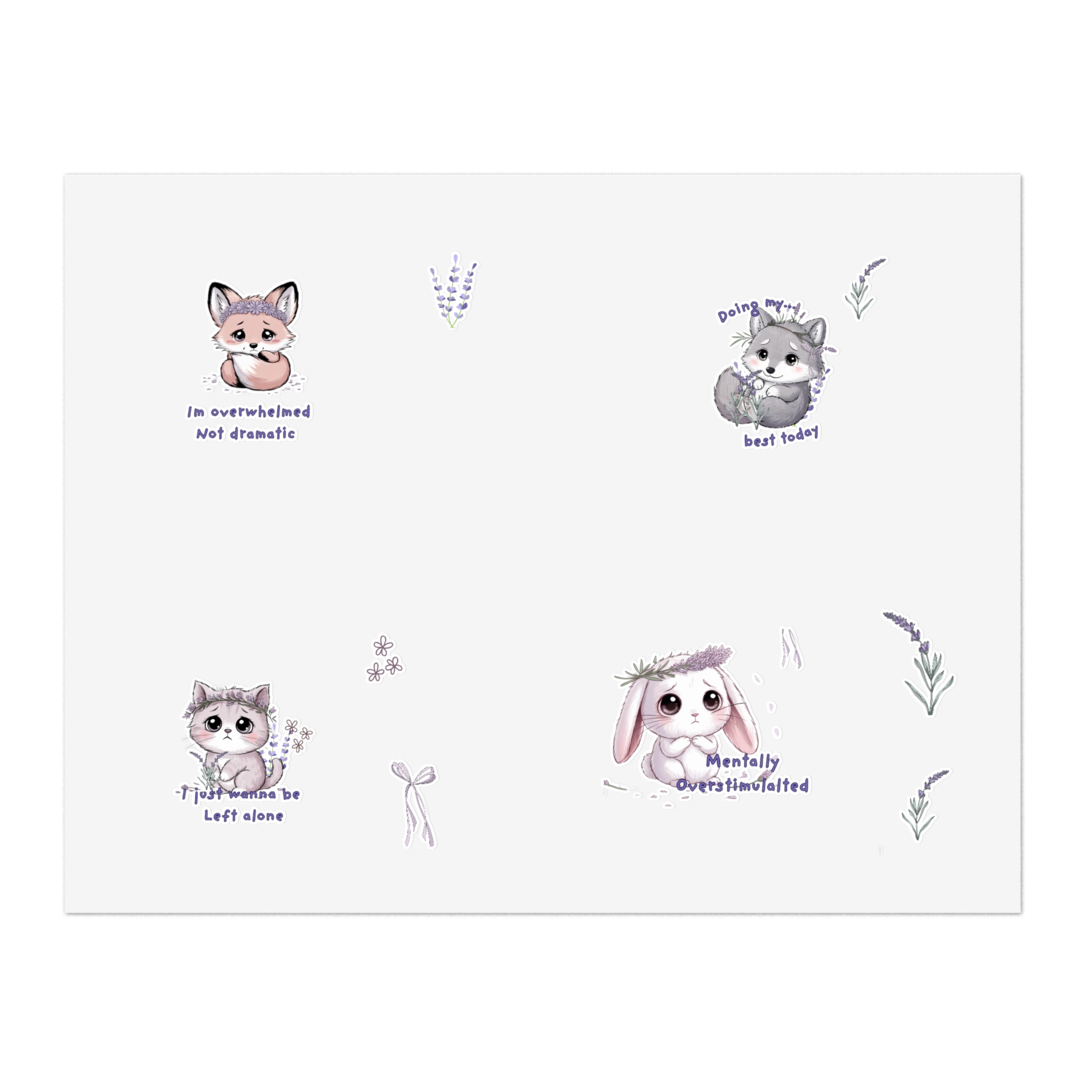 Fox and Hedgehog Lavender Sprig Sticker Sheet | Sensory Overload Mental Health Critters - Image 5