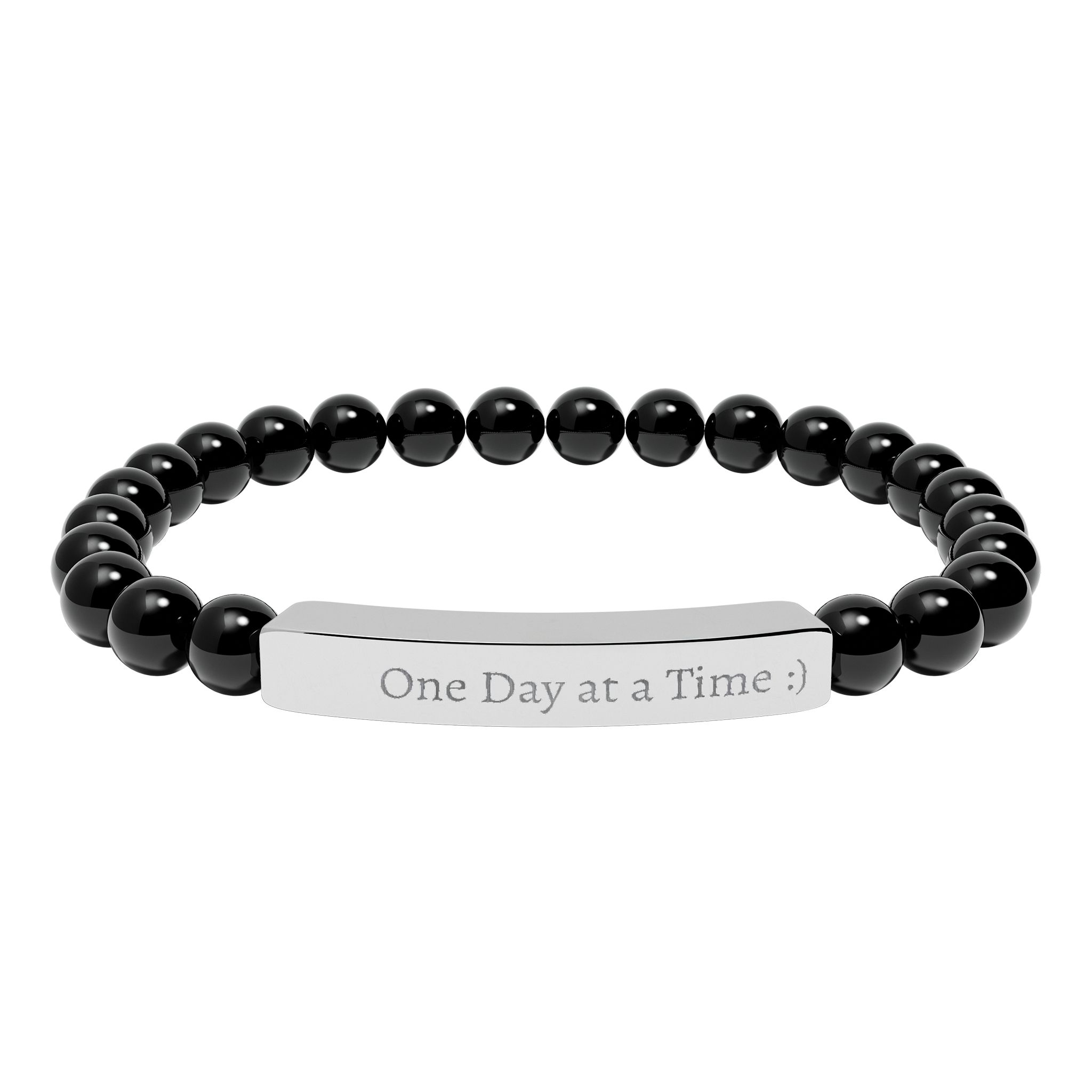 One Day at a Time Engraved Natural Stone Stretch Bracelet - Image 3