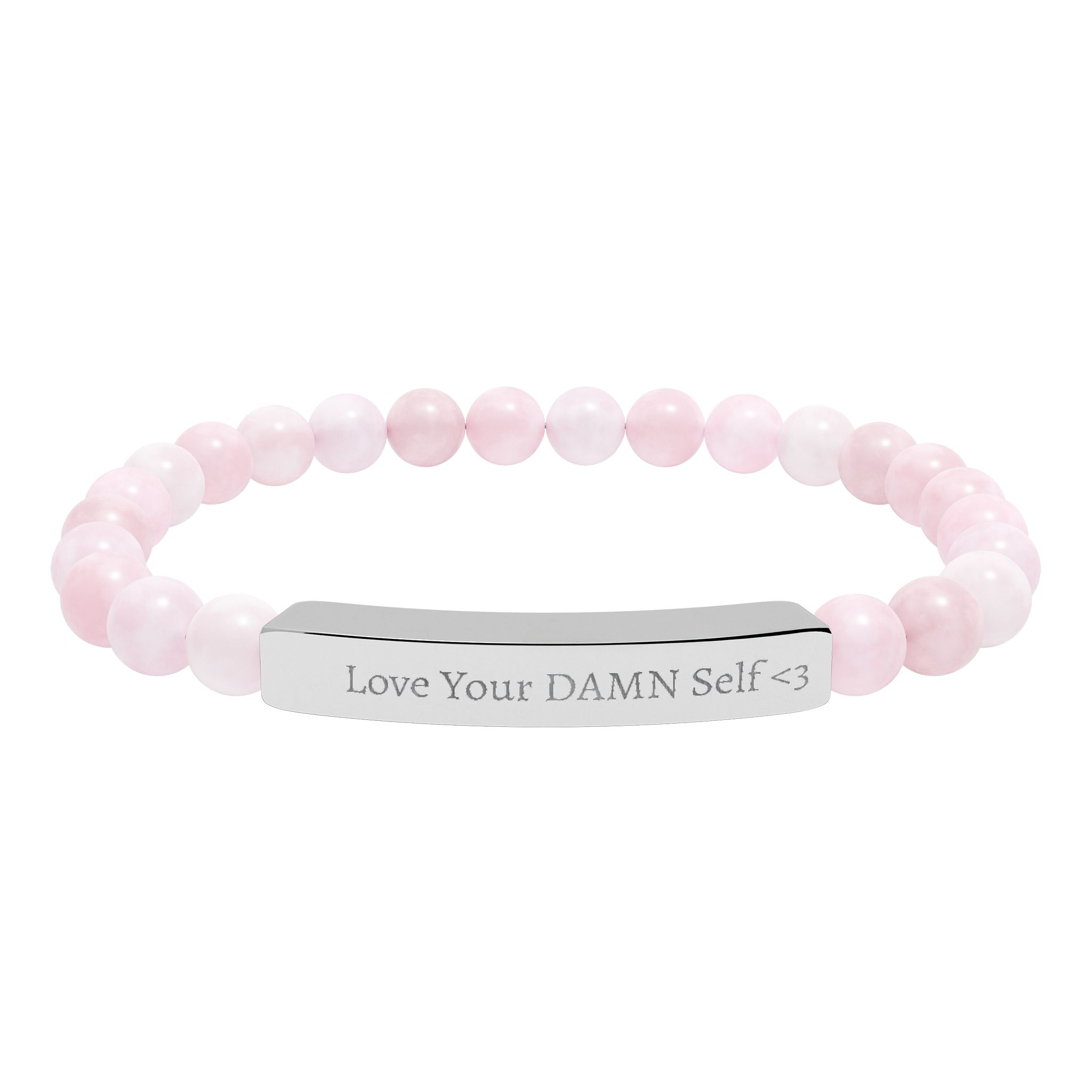 Love Your DAMN Self Engraved Natural Stone Stretch Bar Bracelet - Image 5