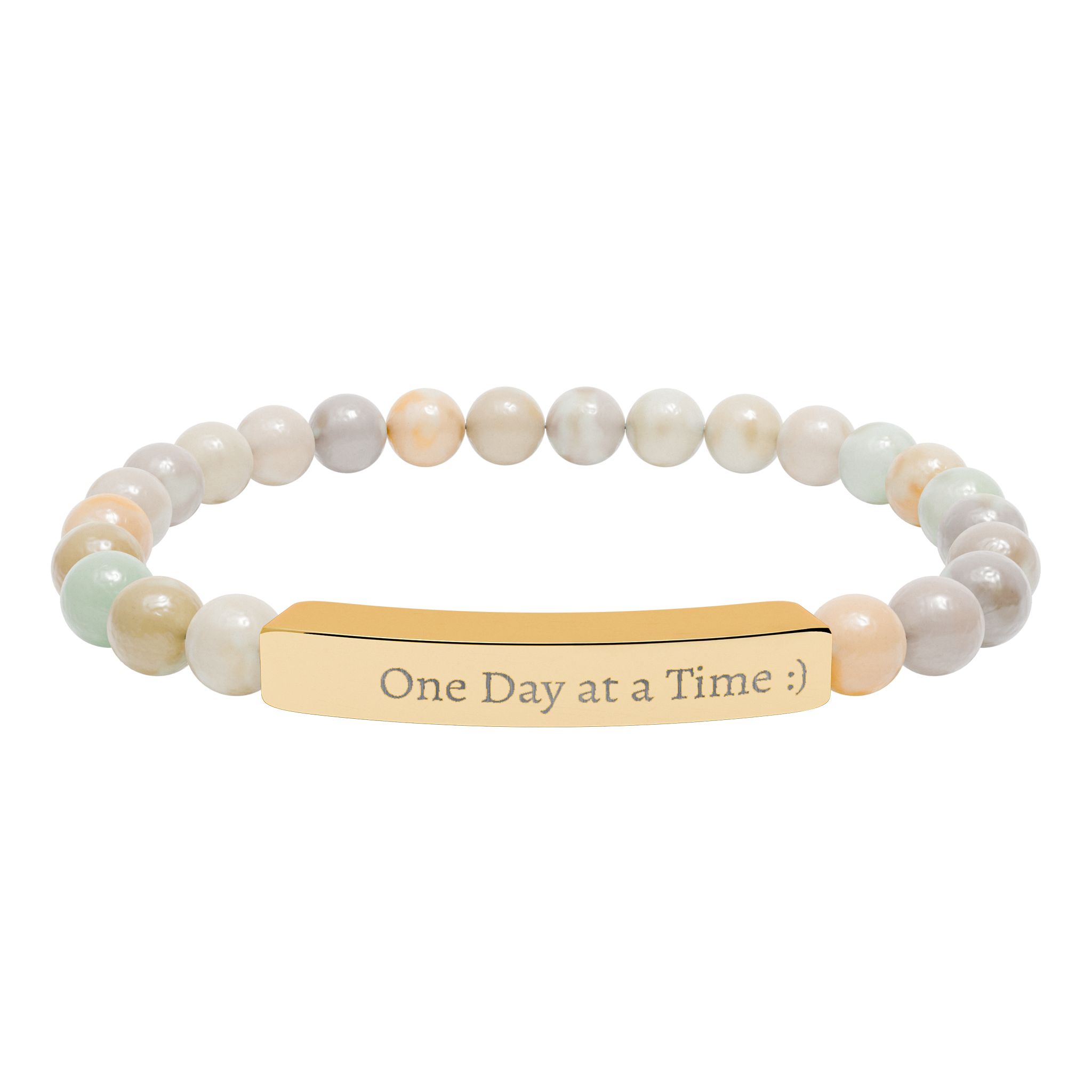 One Day at a Time Engraved Natural Stone Stretch Bracelet - Image 8
